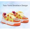 imageLUCKY STEP Womens Platform Fashion Sneakers Lace up Casual Faux Leather Comfortable Thick Sole Tennis Walking ShoesOrangeYellow