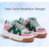 imageLUCKY STEP Womens Platform Fashion Sneakers Lace up Casual Faux Leather Comfortable Thick Sole Tennis Walking ShoesPinkGreen
