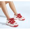 imageLUCKY STEP Womens Platform Fashion Sneakers Lace up Casual Faux Leather Comfortable Thick Sole Tennis Walking ShoesWhiteRed
