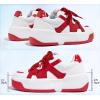 imageLUCKY STEP Womens Platform Fashion Sneakers Lace up Casual Faux Leather Comfortable Thick Sole Tennis Walking ShoesWhiteRed