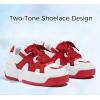 imageLUCKY STEP Womens Platform Fashion Sneakers Lace up Casual Faux Leather Comfortable Thick Sole Tennis Walking ShoesWhiteRed
