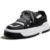 imageLUCKY STEP Womens Platform Fashion Sneakers Lace up Casual Faux Leather Comfortable Thick Sole Tennis Walking ShoesBlackWhite