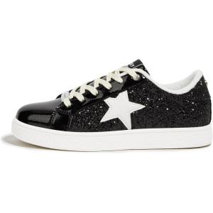 imageLUCKY STEP Fashion Star Glitter Sneakers  Sparkly Bling Shiny Bedazzled Wedding Bridal Shoes for WomenBlack Glitter