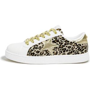 imageLUCKY STEP Fashion Star Glitter Sneakers  Sparkly Bling Shiny Bedazzled Wedding Bridal Shoes for WomenGold Leopard Star