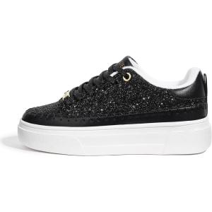imageLUCKY STEP Platform Glitter Sneakers for Women Fashion Sparkly Bling Shiny Low Top Tennis Sneakers Faux Leather Casual Walking ShoesBlack Glitter