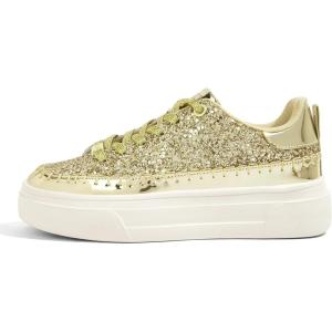 imageLUCKY STEP Platform Glitter Sneakers for Women Fashion Sparkly Bling Shiny Low Top Tennis Sneakers Faux Leather Casual Walking ShoesGold Glitter