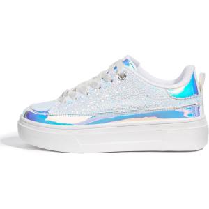 imageLUCKY STEP Platform Glitter Sneakers for Women Fashion Sparkly Bling Shiny Low Top Tennis Sneakers Faux Leather Casual Walking ShoesWhite Glitter