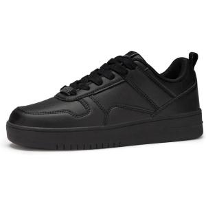 imageLUCKY STEP Women Fashion Sparkle Rhinestone Sneakers White Leather Low Top Tennis Shoes Lace Up Casual Comfortable Walking ShoeAll Black