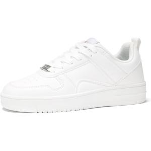 imageLUCKY STEP Women Fashion Sparkle Rhinestone Sneakers White Leather Low Top Tennis Shoes Lace Up Casual Comfortable Walking ShoeAll White