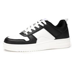 imageLUCKY STEP Women Fashion Sparkle Rhinestone Sneakers White Leather Low Top Tennis Shoes Lace Up Casual Comfortable Walking ShoeBlackWhite