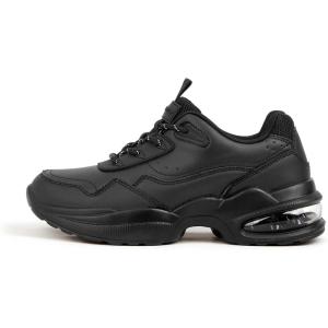 imageLUCKY STEP Womens Air Cushion Fashion Sneakers Platform Casual Walking Resistant Tennis Shoes Hologram Leather Comfortable Travel SneakersAll Black