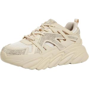 imageLUCKY STEP Womens Chunky Rhinestone Fashion Sneakers  Sparkly Platform Thick Dad Rave Mesh Walking ShoesBeige Rhinestone