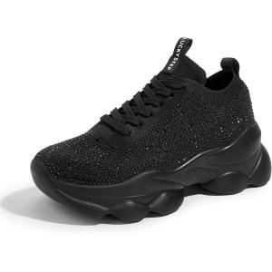 imageLUCKY STEP Womens Chunky Rhinestone Sneaker Sparkly Bling Bedazzled Mesh Slip on Elastic Sock Glitter Shiny Rave Walking ShoesBlack Rhinestone