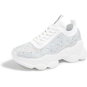 imageLUCKY STEP Womens Chunky Rhinestone Sneaker Sparkly Bling Bedazzled Mesh Slip on Elastic Sock Glitter Shiny Rave Walking ShoesWhite Rhinestone