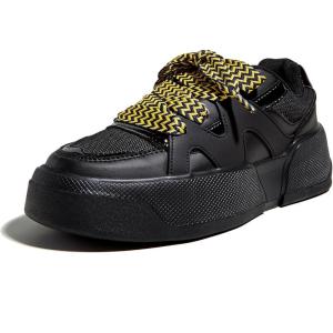 imageLUCKY STEP Womens Platform Fashion Sneakers Lace up Casual Faux Leather Comfortable Thick Sole Tennis Walking ShoesAll Black