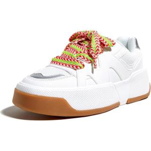 imageLUCKY STEP Womens Platform Fashion Sneakers Lace up Casual Faux Leather Comfortable Thick Sole Tennis Walking ShoesAll White