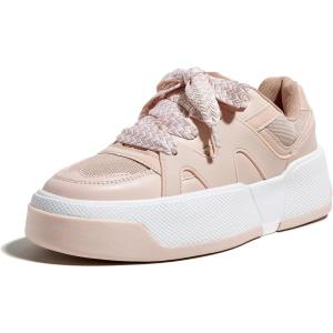 imageLUCKY STEP Womens Platform Fashion Sneakers Lace up Casual Faux Leather Comfortable Thick Sole Tennis Walking ShoesPink