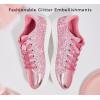 imageLUCKY STEP Glitter Sneakers Lace up  Fashion Sneakers  Sparkly Shoes for WomenHot Pink