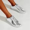 imageLUCKY STEP Glitter Sneakers Lace up  Fashion Sneakers  Sparkly Shoes for WomenSilver Metal