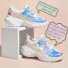 imageLUCKY STEP Women Holographic Iridescent Metallic Chunky Sneakers  White Shoes Ugly Dad Sneakers