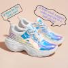 imageLUCKY STEP Women Holographic Iridescent Metallic Chunky Sneakers  White Shoes Ugly Dad Sneakers