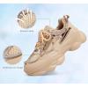 imageLUCKY STEP Womens 90s Chunky Sneakers Sparkly Bling Rhinestone Rope Platform Casual Thick Dad Rave Walking ShoesNude