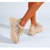 imageLUCKY STEP Womens 90s Chunky Sneakers Sparkly Bling Rhinestone Rope Platform Casual Thick Dad Rave Walking ShoesNude
