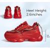 imageLUCKY STEP Womens 90s Chunky Sneakers Sparkly Bling Rhinestone Rope Platform Casual Thick Dad Rave Walking ShoesRed