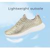 imageLUCKY STEP Womens Metallic Fashion Sneaker Leatherette Studded Jogger Lightweight Casual Walking ShoesGold