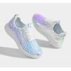 imageLUCKY STEP Womens Metallic Fashion Sneaker Leatherette Studded Jogger Lightweight Casual Walking ShoesHologram White