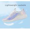 imageLUCKY STEP Womens Metallic Fashion Sneaker Leatherette Studded Jogger Lightweight Casual Walking ShoesHologram White