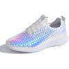 imageLUCKY STEP Womens Metallic Fashion Sneaker Leatherette Studded Jogger Lightweight Casual Walking ShoesHologram White