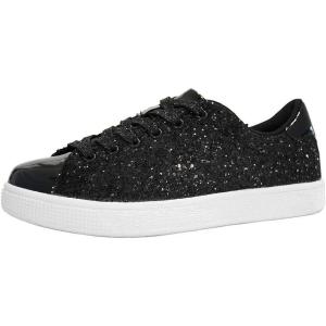 imageLUCKY STEP Glitter Sneakers Lace up  Fashion Sneakers  Sparkly Shoes for WomenBlack