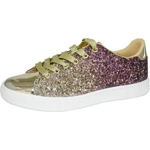 imageLUCKY STEP Glitter Sneakers Lace up  Fashion Sneakers  Sparkly Shoes for WomenGold