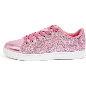 imageLUCKY STEP Glitter Sneakers Lace up  Fashion Sneakers  Sparkly Shoes for WomenHot Pink