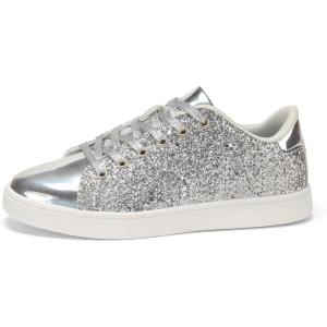 imageLUCKY STEP Glitter Sneakers Lace up  Fashion Sneakers  Sparkly Shoes for WomenSilver