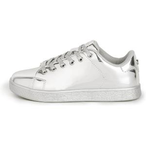 imageLUCKY STEP Glitter Sneakers Lace up  Fashion Sneakers  Sparkly Shoes for WomenSilver Metal