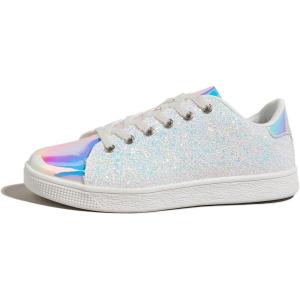 imageLUCKY STEP Glitter Sneakers Lace up  Fashion Sneakers  Sparkly Shoes for WomenWhite Hologram
