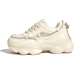 imageLUCKY STEP Womens 90s Chunky Sneakers Sparkly Bling Rhinestone Rope Platform Casual Thick Dad Rave Walking ShoesBeige