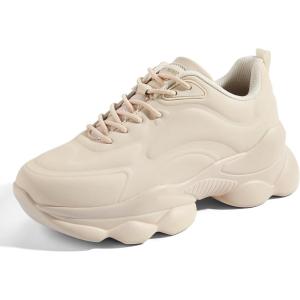 imageLUCKY STEP Womens 90s Chunky Sneakers Sparkly Bling Rhinestone Rope Platform Casual Thick Dad Rave Walking ShoesBeige Pu