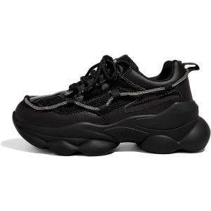 imageLUCKY STEP Womens 90s Chunky Sneakers Sparkly Bling Rhinestone Rope Platform Casual Thick Dad Rave Walking ShoesBlack
