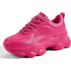 imageLUCKY STEP Womens 90s Chunky Sneakers Sparkly Bling Rhinestone Rope Platform Casual Thick Dad Rave Walking ShoesFushia Pu