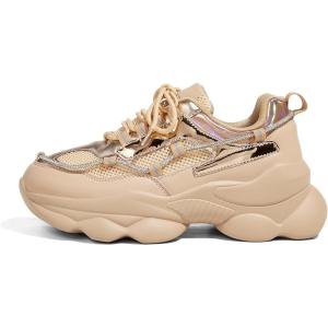 imageLUCKY STEP Womens 90s Chunky Sneakers Sparkly Bling Rhinestone Rope Platform Casual Thick Dad Rave Walking ShoesNude
