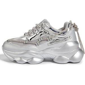 imageLUCKY STEP Womens 90s Chunky Sneakers Sparkly Bling Rhinestone Rope Platform Casual Thick Dad Rave Walking ShoesSilver