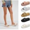 imageLUCKY STEP Womens Platform Sandals Braided Strap Flatform Slide Open Toe Casual Summer Beach Outdoor Wedge Woven Belt SlipperBeige