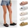 imageLUCKY STEP Womens Platform Sandals Braided Strap Flatform Slide Open Toe Casual Summer Beach Outdoor Wedge Woven Belt SlipperBlack