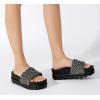 imageLUCKY STEP Womens Platform Sandals Braided Strap Flatform Slide Open Toe Casual Summer Beach Outdoor Wedge Woven Belt SlipperBlack Rhinestone
