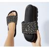 imageLUCKY STEP Womens Platform Sandals Braided Strap Flatform Slide Open Toe Casual Summer Beach Outdoor Wedge Woven Belt SlipperBlack Rhinestone