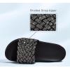 imageLUCKY STEP Womens Platform Sandals Braided Strap Flatform Slide Open Toe Casual Summer Beach Outdoor Wedge Woven Belt SlipperBlack Rhinestone