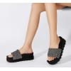imageLUCKY STEP Womens Platform Sandals Braided Strap Flatform Slide Open Toe Casual Summer Beach Outdoor Wedge Woven Belt SlipperBlack Rhinestone
